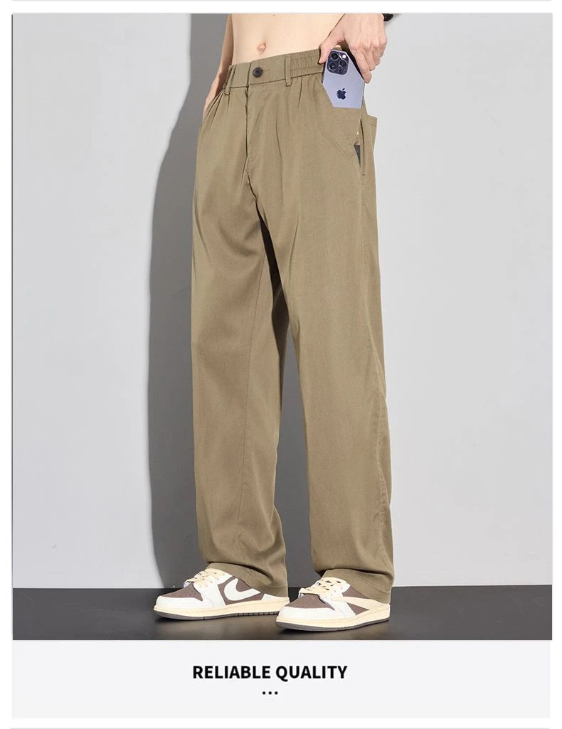 2025 Summer Thin Men's Soft Lyocell Casual Pants Breathable Fashion Solid Color Simple Male Trousers Brand Clothing.