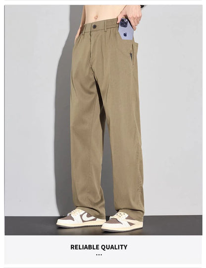 2025 Summer Thin Men's Soft Lyocell Casual Pants Breathable Fashion Solid Color Simple Male Trousers Brand Clothing.