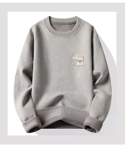 Autumn Winter Fashion Sweater Men's Round Neck Pullovers Fleece Thick Warm Jumpers Pattern Patchworked Men's Clothes.