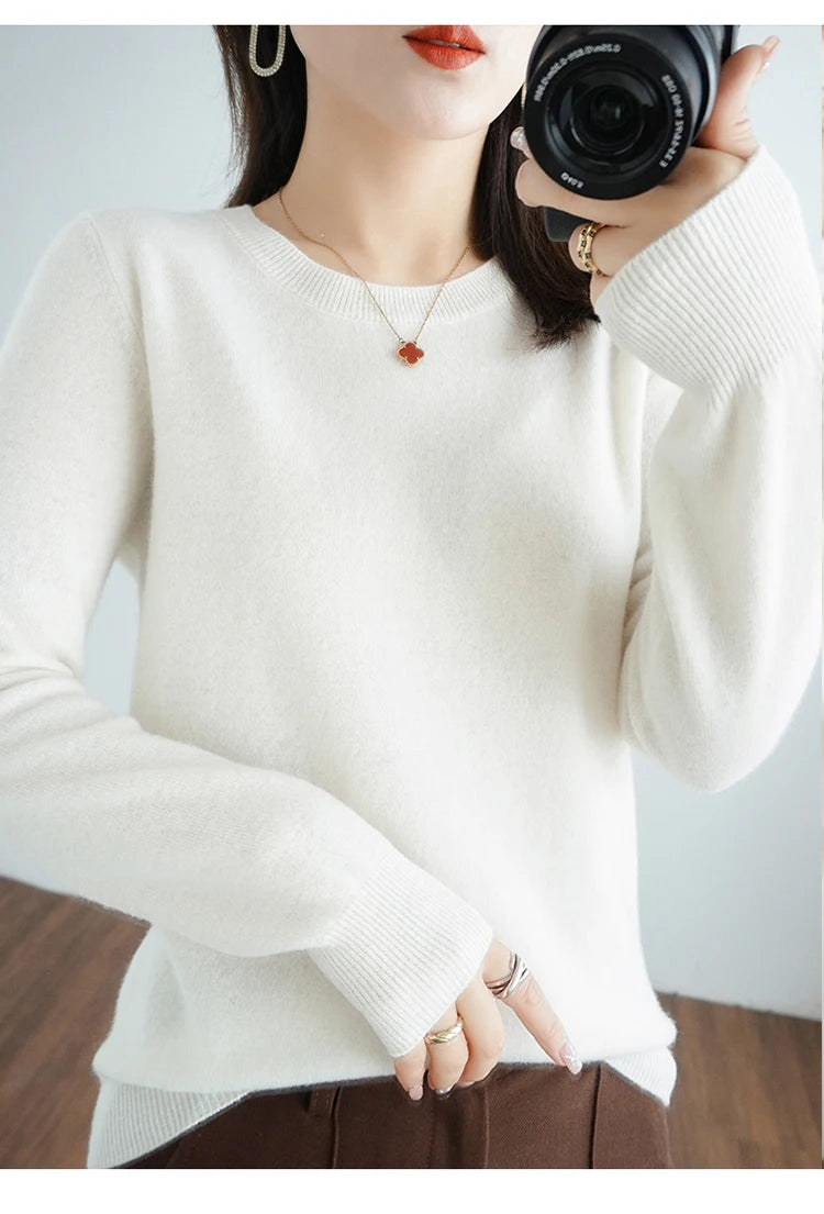 Herbst und Winter Kaschmirpullover Damen Rundhalspullover lässig gestrickt Top Damen kurze Unterwolle Mode 18 Farben