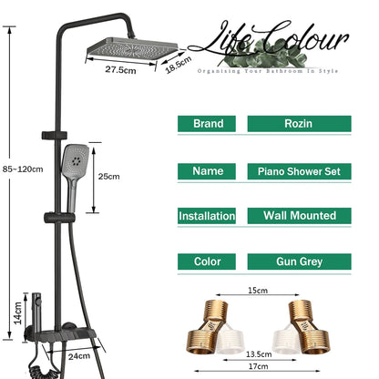 Rozin Black Smart Digital Display Shower Faucet Set Piano Style Rainlfall Bathroom System Grey Digital Mixer Tap Bidet Shower