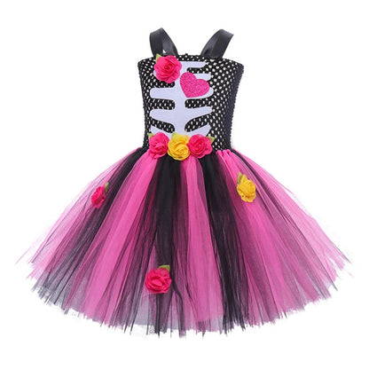 Halloween Kinder Kleid Cosplay Herz druck Skelett Kostüme Mädchen Blumen Schädel Tutu Kleidung Kinder Karneval Leistung Outfits