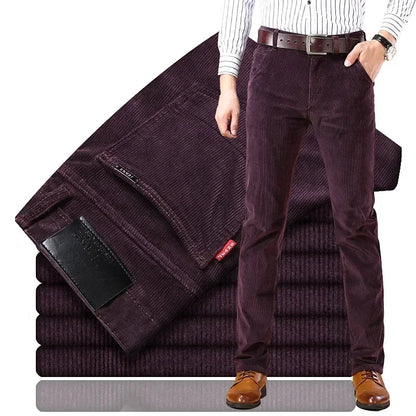 2025 Spring Autumn Men's Corduroy Casual Pants Straight Leg Loose Fit Youth Winter Thick Warm Velvet Long Pants for Men Trousers.