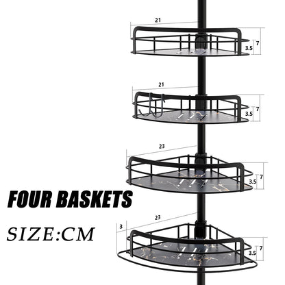 4-stufiges verstellbares Eck-Duschregal (82–296 cm) – kein Bohren, Spannstange, dreieckiger Organizer für Badezimmer, Küche, Aufbewahrung mit Haken
