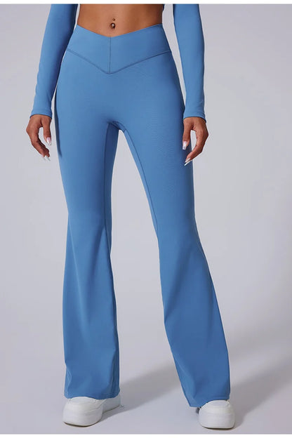 Cloud Hide Blue Sports Leggings Plus Size Long Yoga Pants Women Gym Fitness Running Flared Trousers High Waist Workout Tights