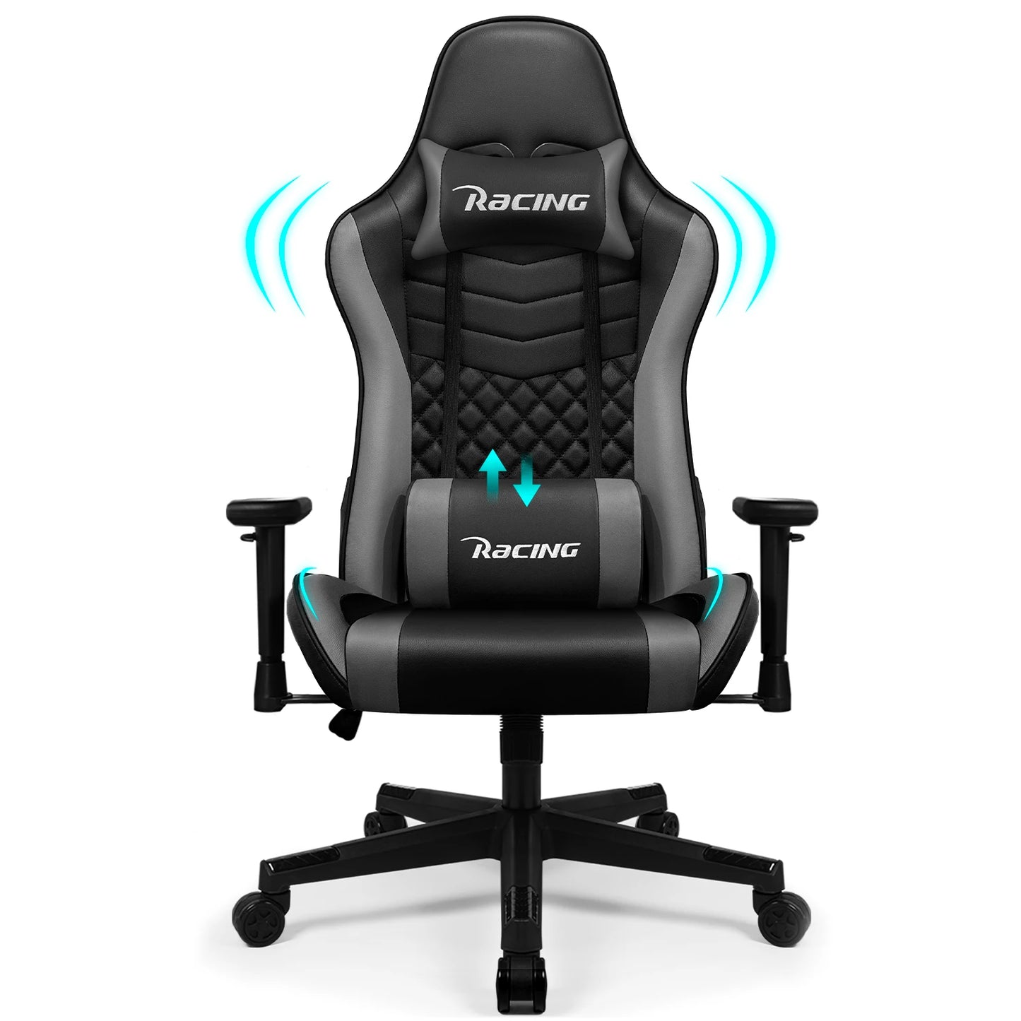 AUTHMIC Ergonomischer Gaming-Stuhl, Büro-Liegestuhl mit Lordosenstütze, verstellbare Armlehne, 150 kg Belastung für Heimarbeit, Gamer-Setup