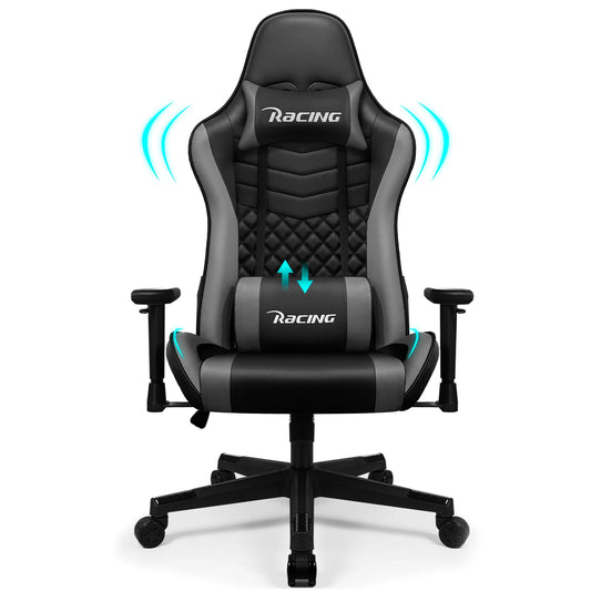 AUTHMIC Ergonomischer Gaming-Stuhl, Büro-Liegestuhl mit Lordosenstütze, verstellbare Armlehne, 150 kg Belastung für Heimarbeit, Gamer-Setup