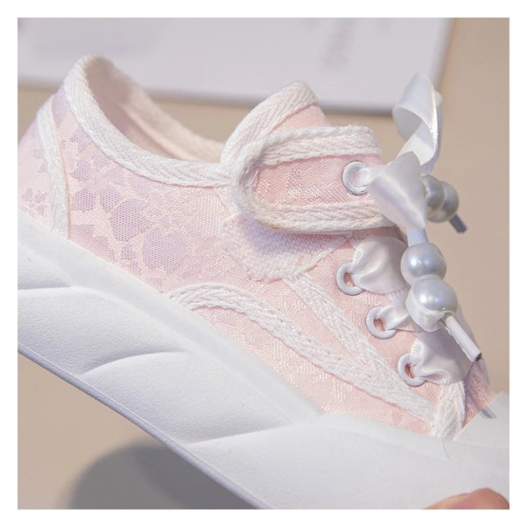 Children’s Casual Sneakers for Girls 2025 Autumn New Toddler Canvas Shoes with Shiny Bow Non-slip Breathable Kid Cotton Sneakers.