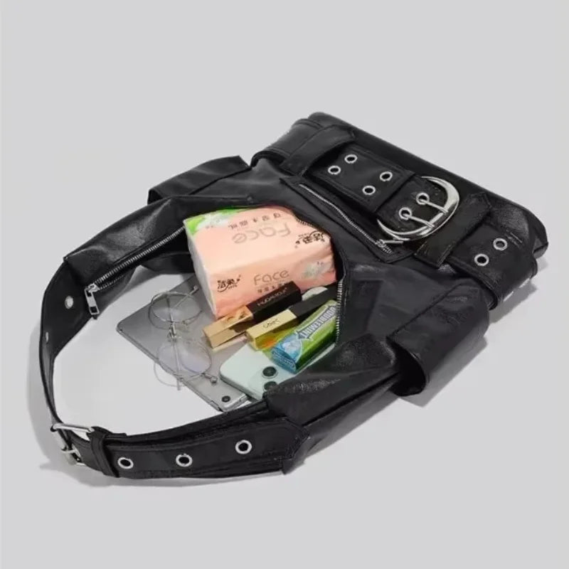 Belt buckle Women Luxury Designer Handbag And Purses PU Rivet Multiple Pockets Y2K Large Capacity Shoulder bags big totes.