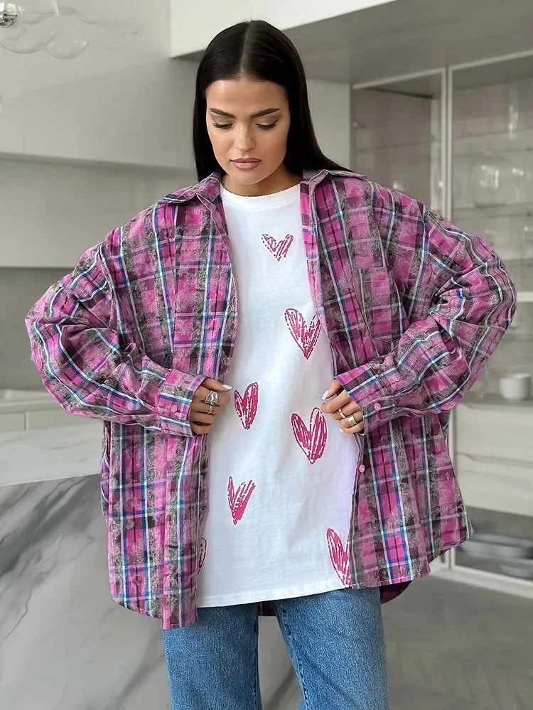 Women's Plaid Shirt Long Sleeve Retro Fashionable Loose Spring Autumn Design Top Street Casual Button Cardigan Blouses for Femal.