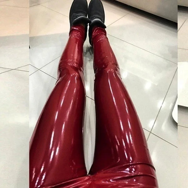 Women Sexy Pu Leather Leggings Big Size Bright Leggings Outdoor Walking Jogging High Waist Butt Liftting Casual Yoga Pants.