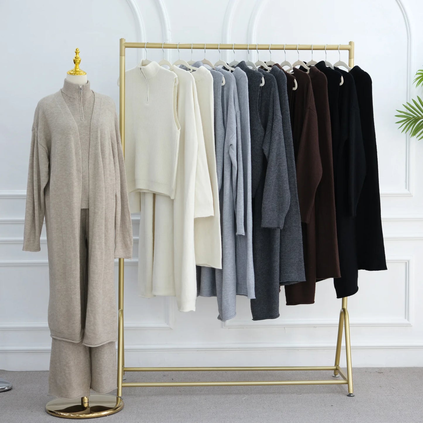 Winter Thicken 3 Piece Muslim Sets for Women Knit Tops Pants Islamic Outfit Sweater Dress Dubai Abaya Kaftan Musulmane Ensembles.