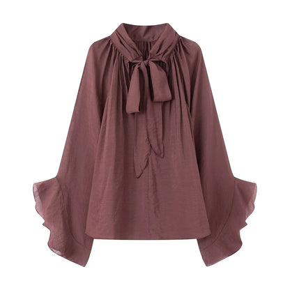 NLZGMSJ Bow DecorationLoose Long Sleeved Blouses For Women New Fashion Ruffle Edge Shirts and Blouses Woman Top.