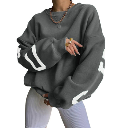 Combhasaki Damen Y2K Grunge Lose Pullover Sweatshirts Brief Drucken Lässige Verdickte Langarm Tops Herbst Hoodie Streetwear