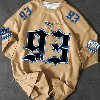 2025 NEW Man O-Neck Sportwear Racing Football Tee Mens KING NO.93 Printed Short Sleeve T Shirt Vintage Casual Tops Men Clothes.