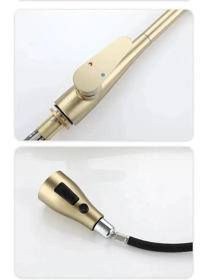 Brushed Gold Pull Out Kitchen Faucet Hot Cold Sink Faucet Mixer Tap 360 degree rotation torneira cozinha mixer taps Kitchen Tap