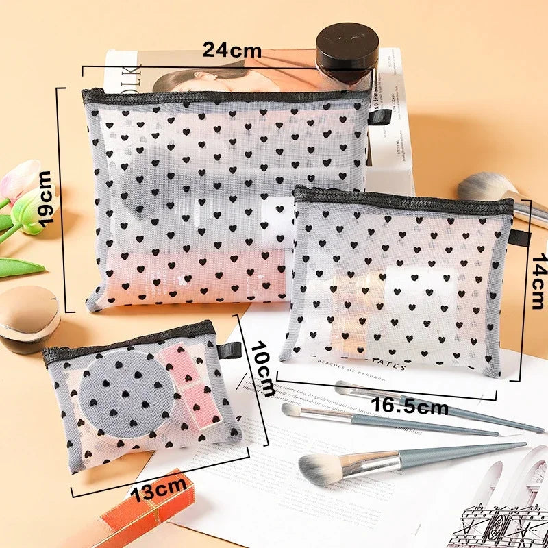 Women Mesh Cosmetic Bag Travel Storage Makeup Bag Organizer Female Make Up Pouch Portable Small Large Toiletry Beauty Case.