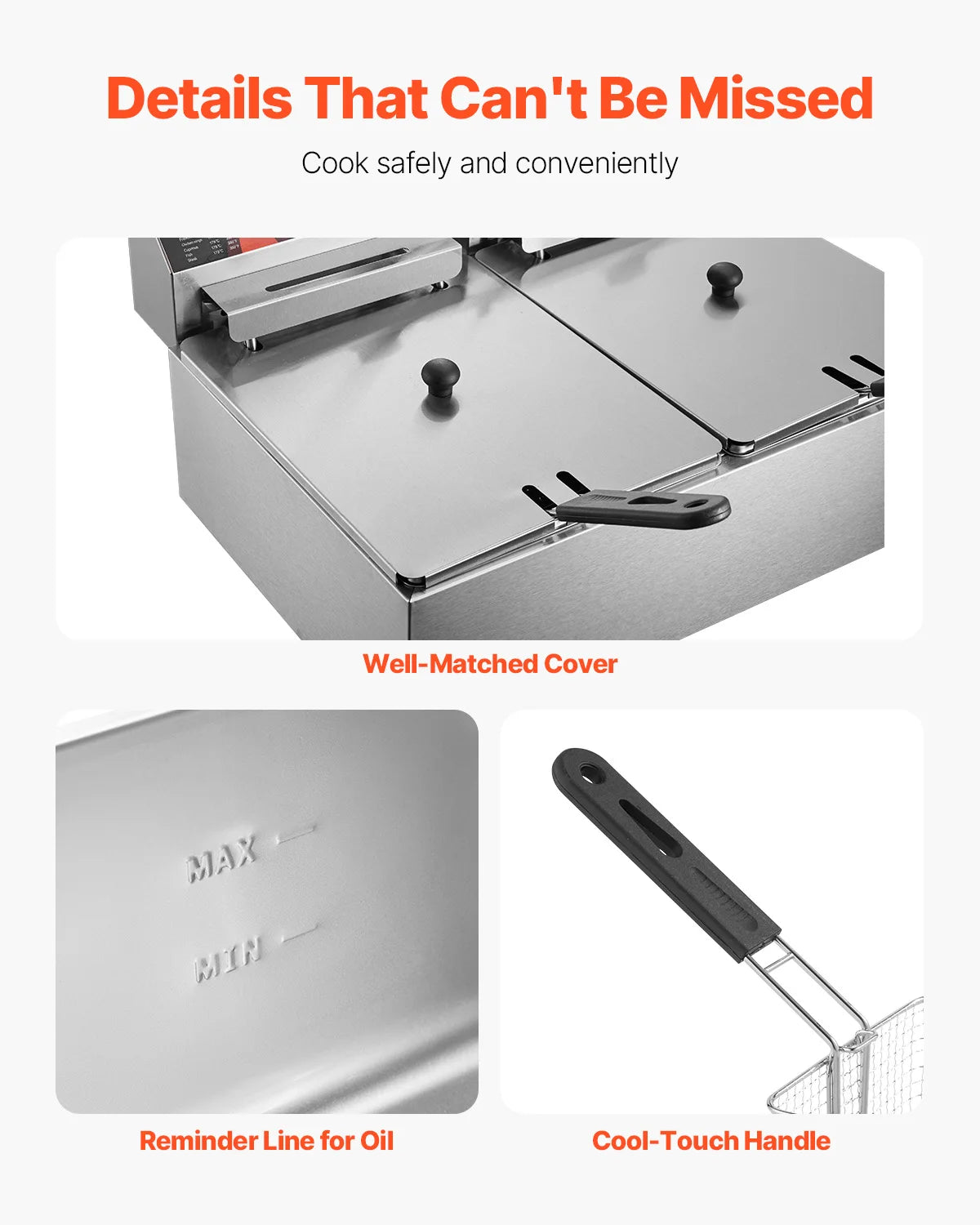 SucceBuy 12L 5000W elektrische Fritteusen, zwei Tanks mit Doppelkorb und Deckel, doppelte Fritteuse, einstellbare Temperaturregelung