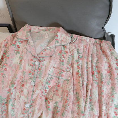 Autumn and Winter Pajamas Women Long Sleeve Pants Cardigan Sweet Print Cartoon Student Plus Size Loungewear Two-Piece Set.