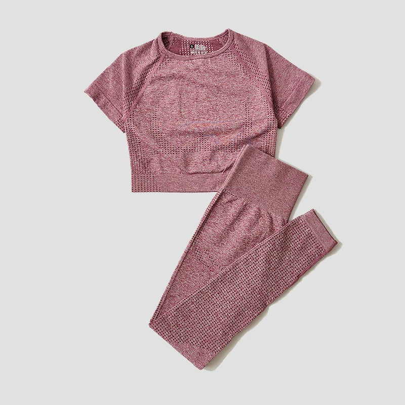 WAREBALL Seamless Yoga Set Women Workout Gym Clothes Fitness Short Sleeve Crop Top Shirt High Waist Leggings Pants Sports Suits