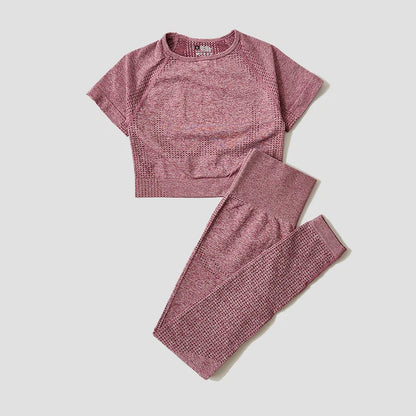 WAREBALL Seamless Yoga Set Women Workout Gym Clothes Fitness Short Sleeve Crop Top Shirt High Waist Leggings Pants Sports Suits