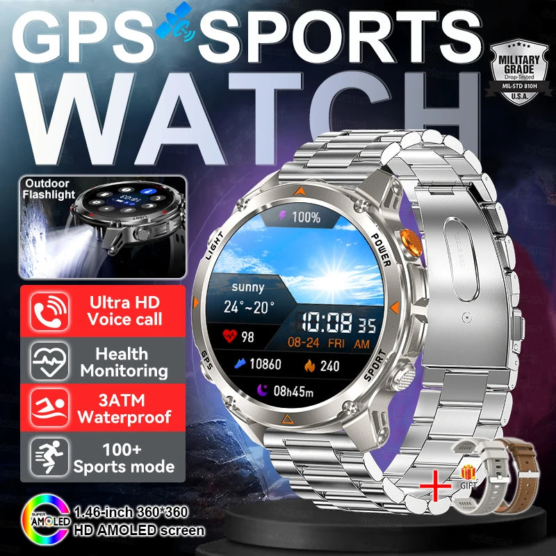 2025 New Outdoors Sports Military GPS Smart Watch 3ATM Waterproof Built-in Dual-Band GPS Compass Altimeter Swimming Smartwatches