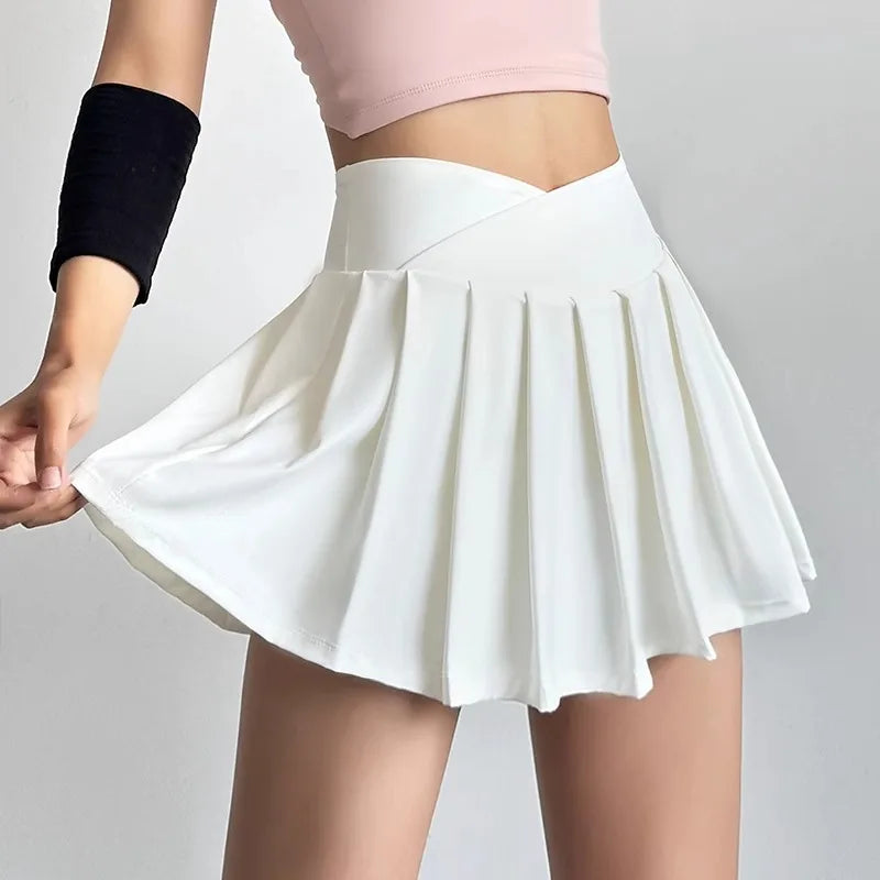 Sports Short Skirt Women's Summer Anti Glare Yoga Pants Fitness Clothes Quick Drying Breathable High Waist Pleated Tennis Skirt.