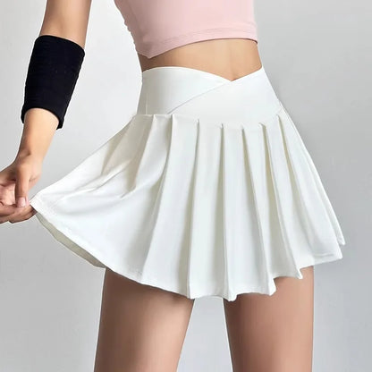 Sports Short Skirt Women's Summer Anti Glare Yoga Pants Fitness Clothes Quick Drying Breathable High Waist Pleated Tennis Skirt.