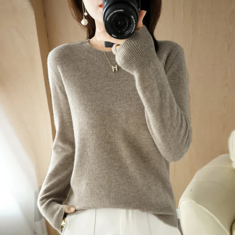 Herbst Winter frauen Pullover Oansatz Kaschmir Solide Pullover Schlank Bodenbildung Shirt Langarm Casual Grundlegende Pull Femme Pullover