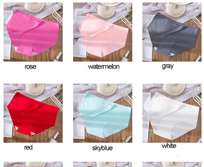 3Pcs Plus Size Underwear Women's Panties Ice Silk Solid Color Ladies Seamless Underpant Girls Briefs Breath Sexy Lingerie Female.