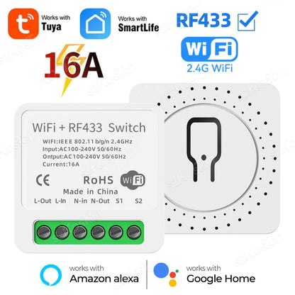 RF433 WiFi Smart Switch Tuya 16A Home Mini Relais Empfänger DIY Licht Schalter Automatisierung Controller Stimme Funktioniert mit Alexa Google.