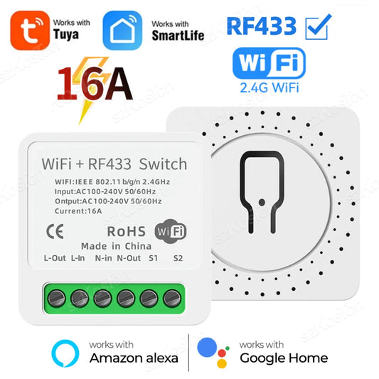 RF433 WiFi Smart Switch Tuya 16A Home Mini Relais Empfänger DIY Licht Schalter Automatisierung Controller Stimme Funktioniert mit Alexa Google.