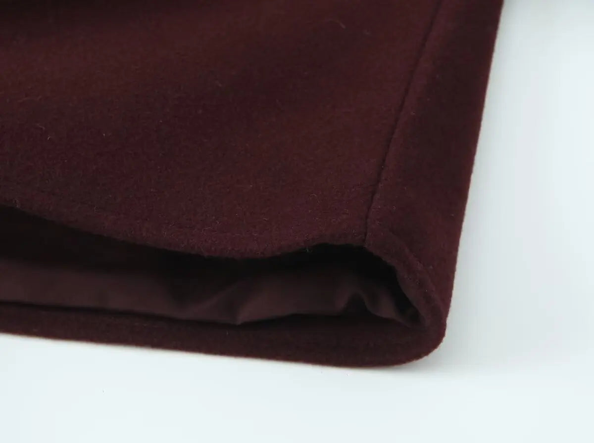 ZBZA Women's Retro Wine Red Cropped Jacket Stand Collar Long Sleeve Buttoned Epaulettes Patch Pocket Coat Fall Winter New Jacket.