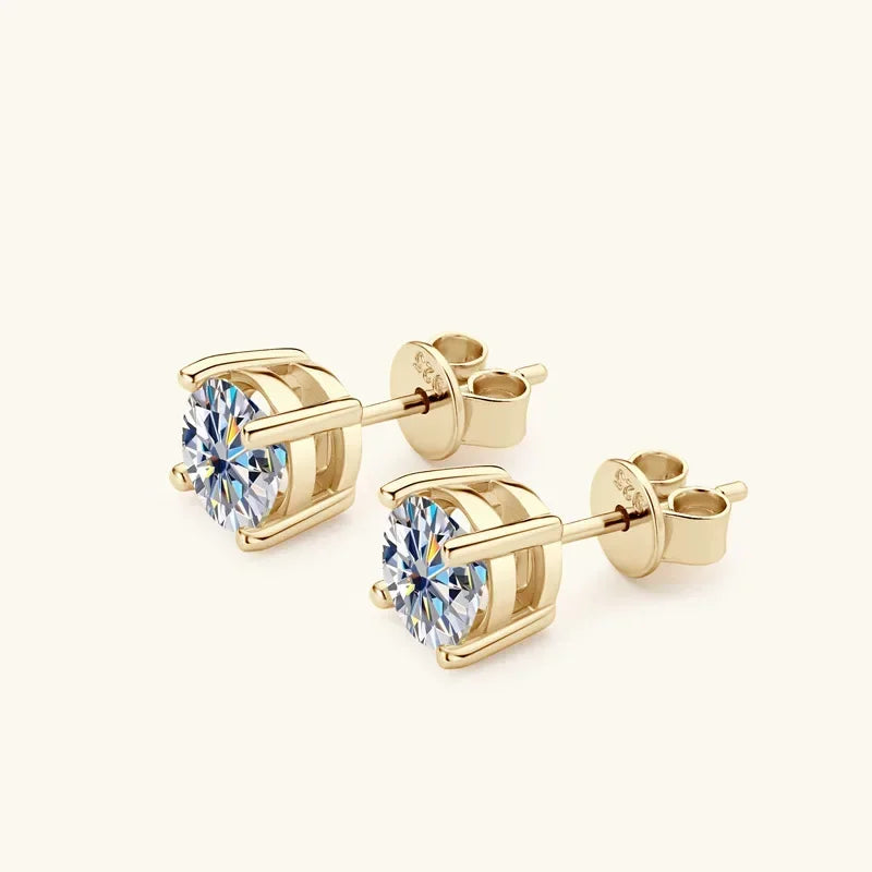Real 0.5-2ct Moissanite Diamond Stud Earring 18K Yellow Gold Plated 925 Silver Wedding Earring for Women Luxury Jewelry with GRA