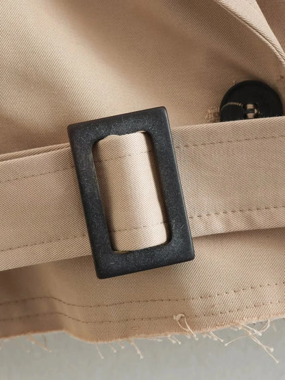 2024 Belt Cropped Trench Spring Jacket Women Vintage Streetwear Double Breasted Long Sleeve Top Female Coat Outfits.