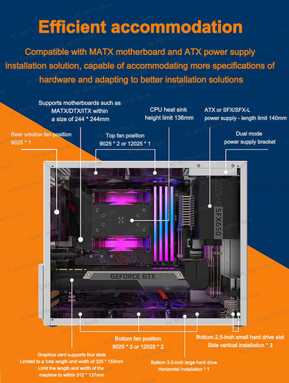 ZZAW C2 C2P M-ATX Computer Case Side Transparent MINI-ITX All Aluminum Desktop Office Small Chassis Supports Long Graphic Card.