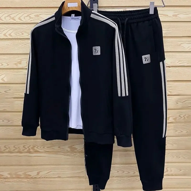 Men's Casual Sportswear Set Spring Autumn Long Sleeve Stand Collar Jacket Pants Comfortable Breathable Sports Outfit.