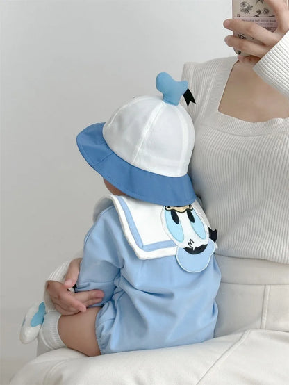 Neugeborenen Baby Strampler Socke Hut 3 stücke Set Cartoon Donald Daisy Ente Kleidung Jungen Mädchen Overall Infant Kurzarm Body k732
