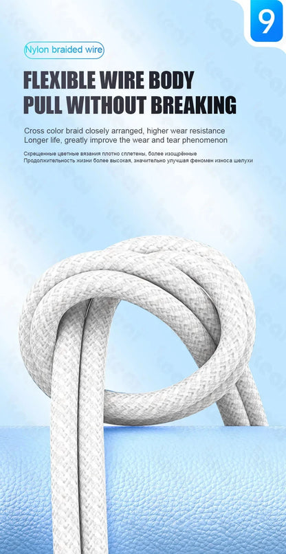 1-50Pcs 60W USB C to Type C Weaving Cable For Apple iPhone 11 12 13 14 15 16 Pro Max Plus Fast Charging Cable Phone Accessories.