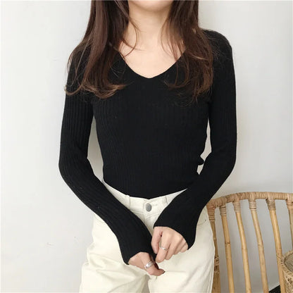 Koreanische Herbst V-ausschnitt Pullover Gestrickte Mode Pullover 2025, Schlank Winter Tops Für Frauen Pullover Jumper Pull Femme Truien Dames