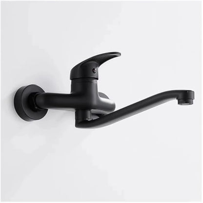Chrome/black wall-mounted swivel, two-way spout, water stream sprayer, hot and cold water flexible hose kitchen mixer tap