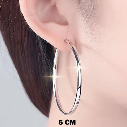 Senlissi - New 18K Gold Plated Hoop Earrings For Women 925 Sterling Silver  3.0mm Fashion Earring Cерьги Kольца 3/4/5/6/7CM