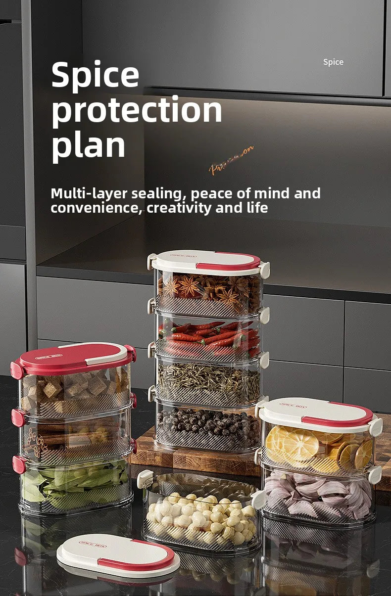 Portable Storage Box Onion Ginger and Garlic Seasoning Jar Can Be Stacked Sealed Storage Jar Packaging Fresh-keeping Box.