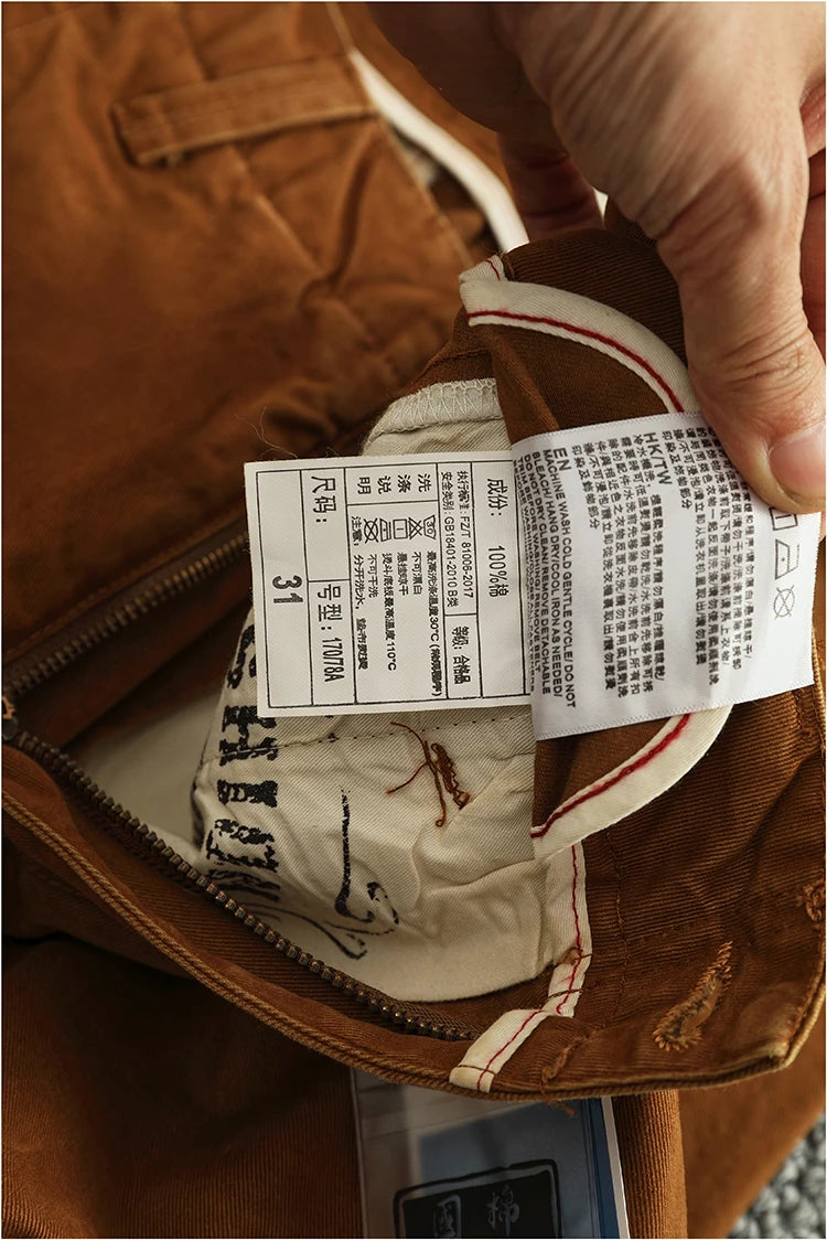 Spring And Autumn New American Retro 100% Cotton Multi-pocketed Washed Old Straight Casual Pants Loose Fashion Cargo Trousers