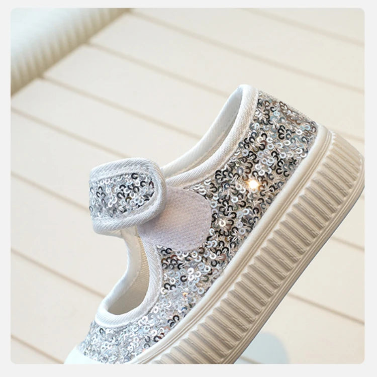 New Girl Princess Canvas Shoes Fashion Luxury Sequins Children Causal Shoes Breathable Kids Glitter Mary Jane Shoes Thick Bottom.