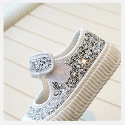 New Girl Princess Canvas Shoes Fashion Luxury Sequins Children Causal Shoes Breathable Kids Glitter Mary Jane Shoes Thick Bottom.