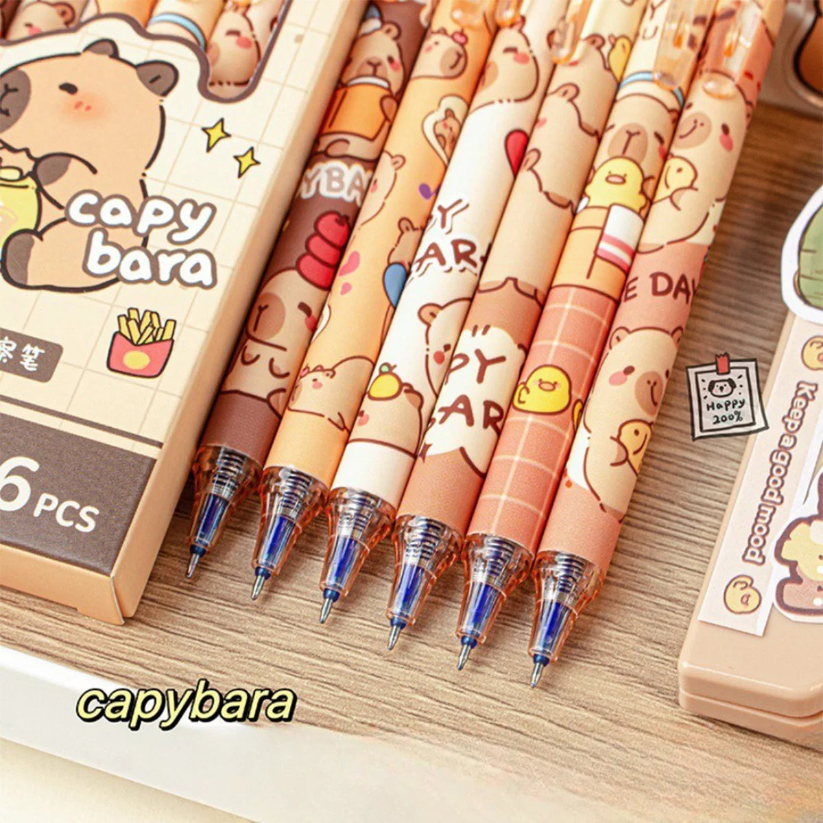 Capybara löschbare Stifte, 6 Stück, nachfüllbare Tinte, Gelstift, wischfrei, niedliches Tier, Schulbedarf für Studenten, Büro, Schreibwaren, Geschenke.