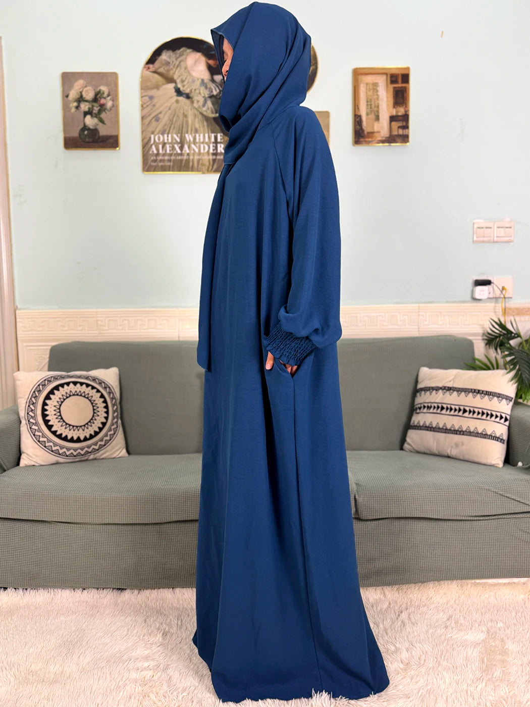 Muslim Abaya Ramadan 2025 For Women Pure Cotton Loose Prayer Femme Robe Elastic Cuffs African Dress With Connected Hijabs Scarf.