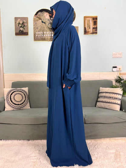 Muslim Abaya Ramadan 2025 For Women Pure Cotton Loose Prayer Femme Robe Elastic Cuffs African Dress With Connected Hijabs Scarf.
