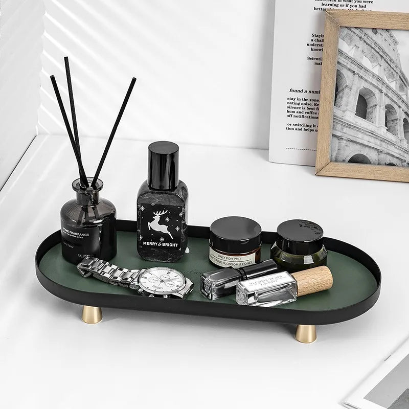 Wrought Iron Velvet Tray | Luxury Entryway Organizer w/ Leather Accent | Stackable Jewelry Display | Multi-Level Table Sculpture.